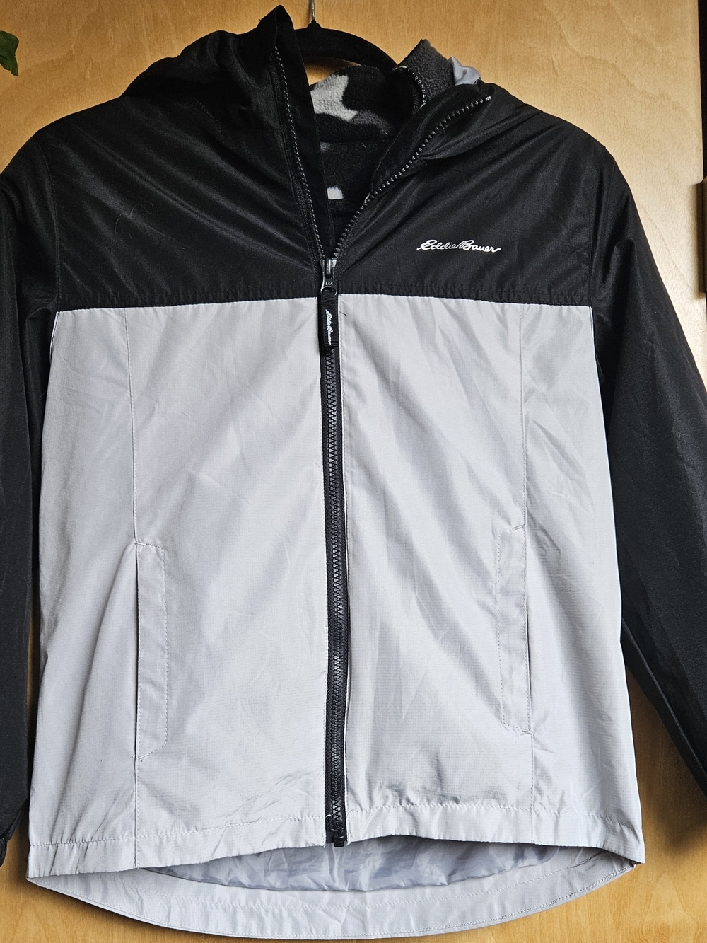 Eddie Bauer Black & Light Gray Hooded Windbreaker Jacket